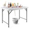 Foldable White Ice Bin Table with Skirt and Drainage, HDPE Top and Metal Frame for Parties